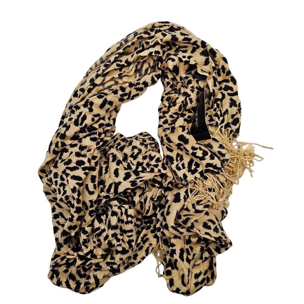 Lane Bryant Scarf Shawl Wrap Cheetah Animal Print Brown Beige Fringe Cozy NEW